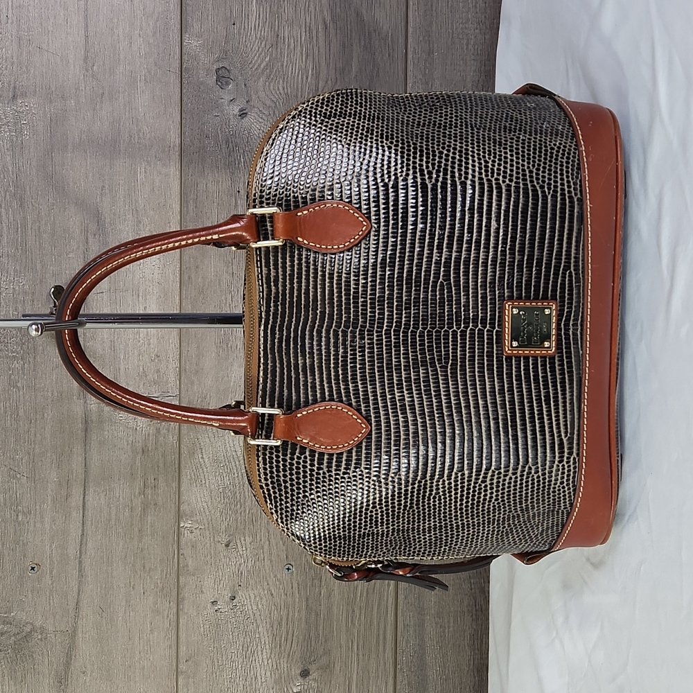 Dooney & Bourke Black and Brown Lizard-Embossed Satchel